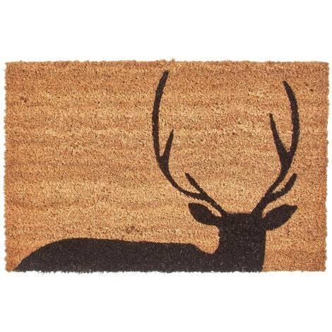 HOMESCAPES Black Stag Silhouette Non-Slip Coir Doormat