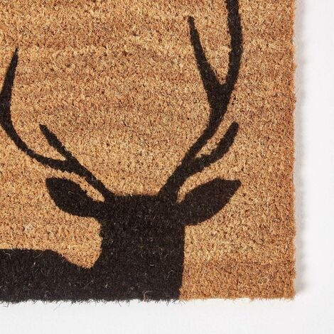 HOMESCAPES Black Stag Silhouette Non-Slip Coir Doormat