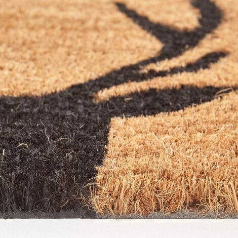HOMESCAPES Black Stag Silhouette Non-Slip Coir Doormat