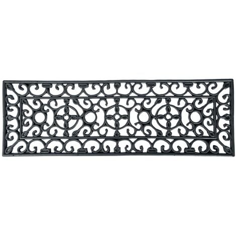 HOMESCAPES Black Wrought Iron Effect Parisian Rubber Doormat 75 x 25cm