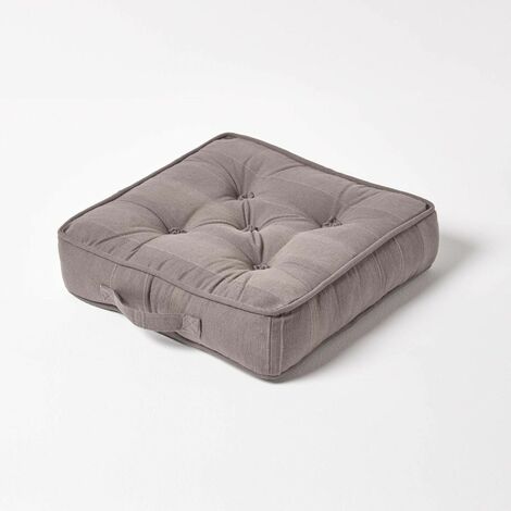 HOMESCAPES Charcoal Grey Rajput Ribbed Cotton Floor Cushion