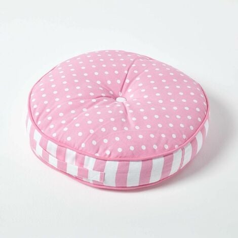 HOMESCAPES Pink Polka Dots Stripes Round Floor Cushion