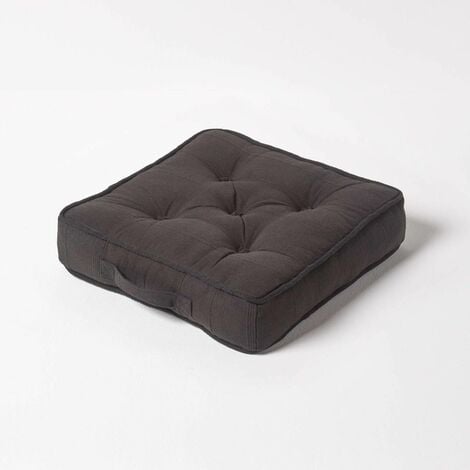 HOMESCAPES Rajput Ribbed Cotton Floor Cushion Black