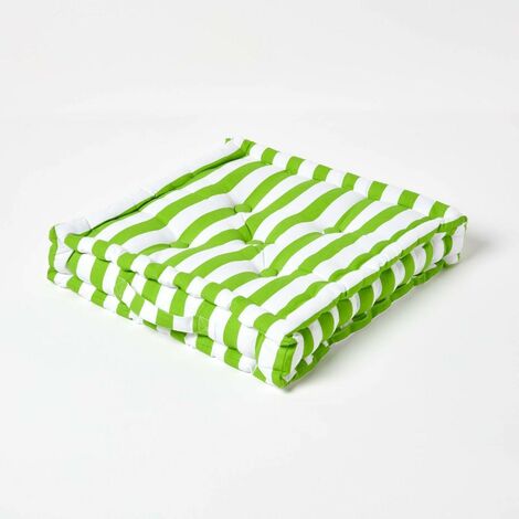 HOMESCAPES Cotton Green Thick Stripe Floor Cushion, 50 x 50 cm