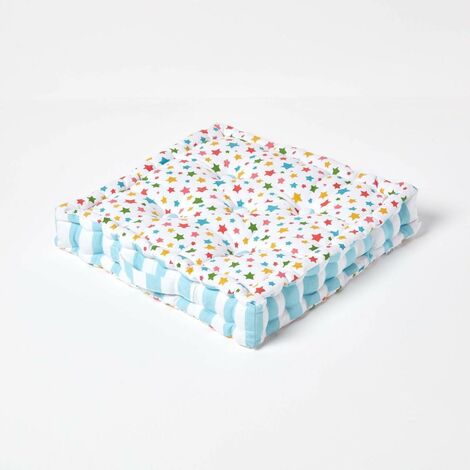 HOMESCAPES Cotton Multi Coloured Stars Floor Cushion, 50 x 50 cm