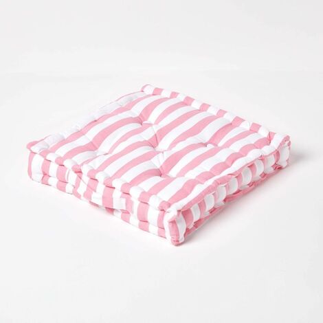HOMESCAPES Cotton Pink Thick Stripe Floor Cushion, 50 x 50 cm