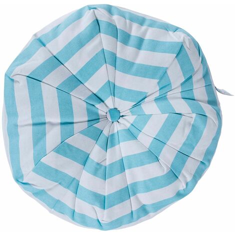 HOMESCAPES Blue and White Stripe Pleated Round Floor Cushion