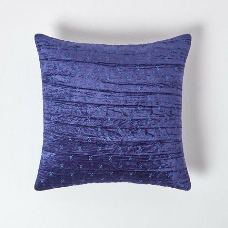 HOMESCAPES Navy Blue Crushed Velvet Cushion Cover, 55 x 55 cm