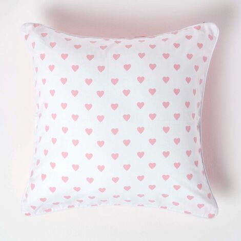 HOMESCAPES Cotton Pink Hearts Cushion Cover, 60 x 60 cm