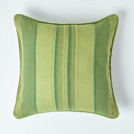 HOMESCAPES Cotton Striped Green Cushion Cover Morocco, 60 x 60 cm (1/5)