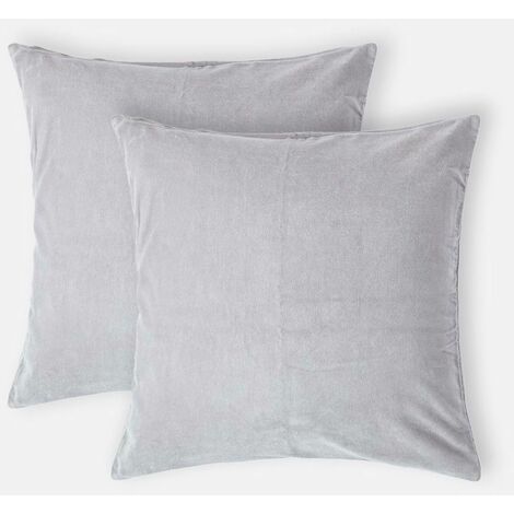 HOMESCAPES Set of 2 Light Grey Velvet Cushion Covers, 40 x 40 cm