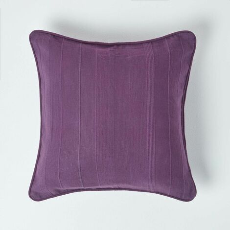 HOMESCAPES Cotton Rajput Ribbed Purple Cushion Cover, 60 x 60 cm