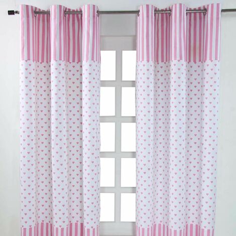 HOMESCAPES Pink Love Hearts Ready Made Eyelet Curtain Pair, 137 x 182 cm Drop