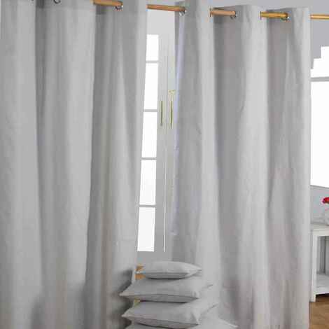 HOMECAPES Plain Off Grey Cotton Eyelet Curtains 117 x 137 cm