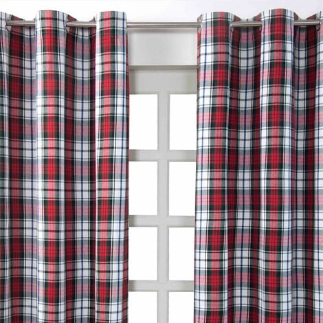 HOMECAPES Macduff Tartan Check Ready Made Eyelet Curtain Pair, 117 x 137 cm Drop