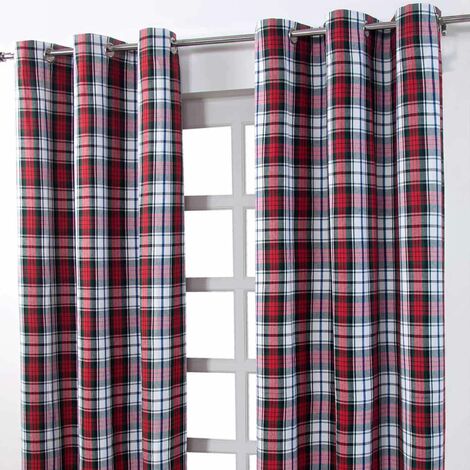 HOMECAPES Macduff Tartan Check Ready Made Eyelet Curtain Pair, 117 x 137 cm Drop