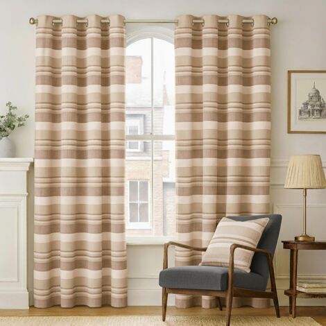 HOMESCAPES Cotton Morocco Striped Beige Curtains 167 x 228 cm