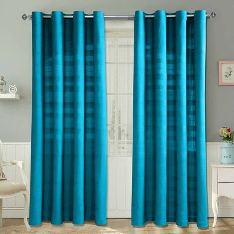 HOMECAPES Cotton Rajput Ribbed Teal Curtain Pair, 54 x 54" Drop