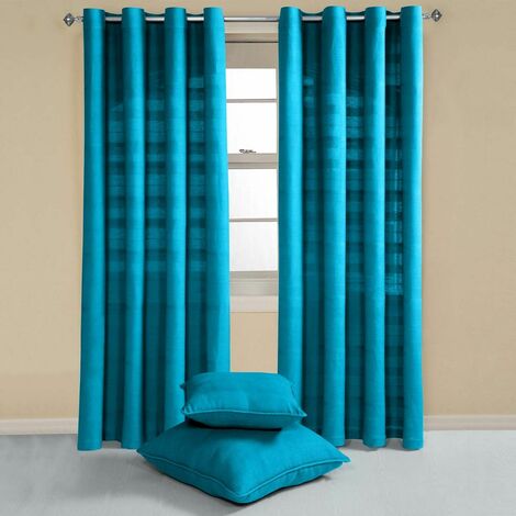 HOMECAPES Cotton Rajput Ribbed Teal Curtain Pair, 54 x 54" Drop