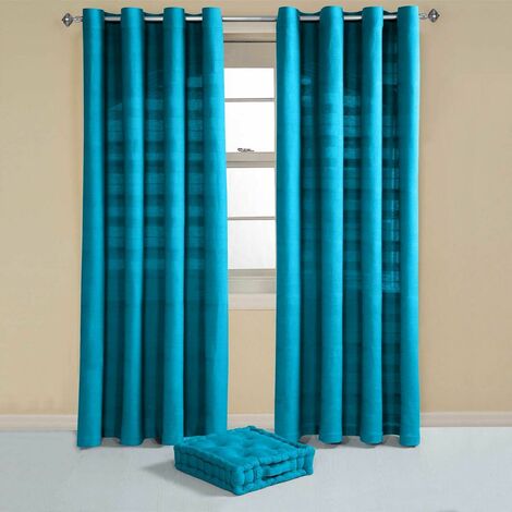 HOMECAPES Cotton Rajput Ribbed Teal Curtain Pair, 54 x 54" Drop