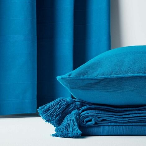 HOMECAPES Cotton Rajput Ribbed Teal Curtain Pair, 54 x 54" Drop