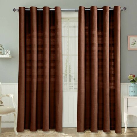 HOMESCAPES Cotton Rajput Ribbed Chocolate Brown Curtain Pair, 54 x 54" Drop
