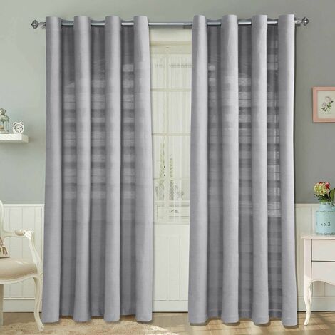 HOMESCAPES Cotton Rajput Ribbed Silver Grey Curtain Pair, 54 x 54"