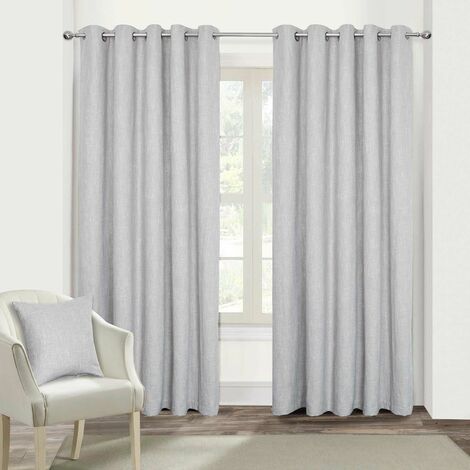 HOMECAPES Light Grey Heavy Boucle Textured Blackout Lined Eyelet Curtain Pair, 66 x 72"