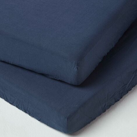 HOMESCAPES Navy Linen Fitted Cot Sheet 60 x 120 cm, Pack of
