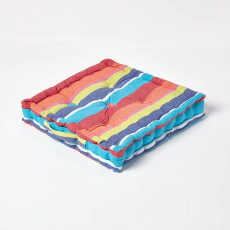 HOMESCAPES Cotton Multicoloured Stripe Floor Cushion, 50 x 50 cm