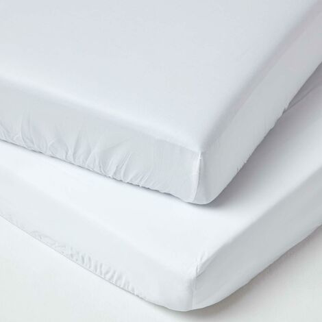 HOMESCAPES White Organic Cotton Fitted Cot Sheets 400 Thread