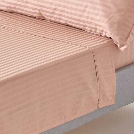 HOMESCAPES Taupe Beige Egyptian Cotton Satin Stripe Flat Sheet 330 Thread Count, Super King - Beige