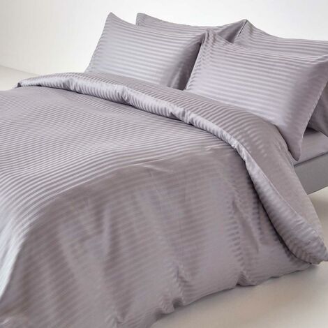 HOMESCAPES Grey Egyptian Cotton Stripe Duvet Cover Set 330 Thread Count, King - Grey
