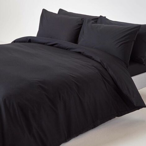 HOMESCAPES Black Egyptian Cotton Duvet Cover Set 200 Thread Count, Single - Black