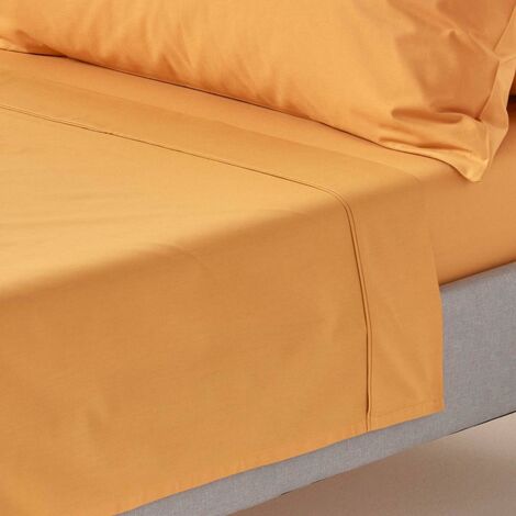 HOMESCAPES Mustard Yellow Egyptian Cotton Flat Sheet 200 Thread Count, Double - Mustard Yellow