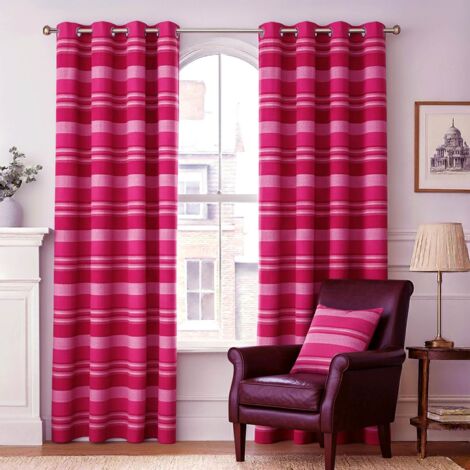 HOMESCAPES Cotton Morocco Striped Pink Curtain Pair, 46 x 90" Drop - Pink