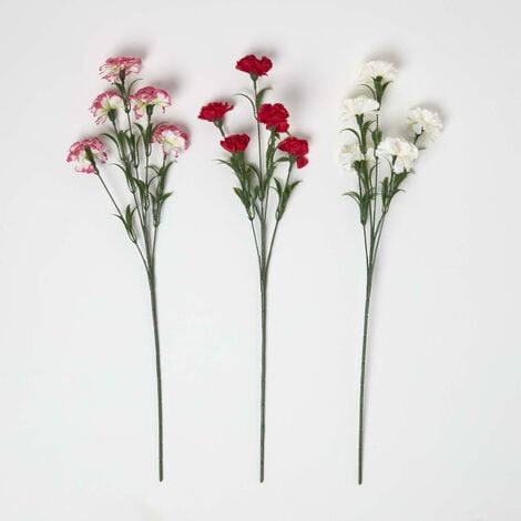HOMESCAPES Artificial Carnation Spray Single Stem Set of 3, 55cm