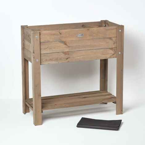 HOMESCAPES Brown Wooden Raised Bed Planter, 78cm Tall