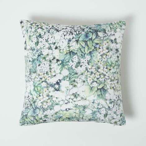HOMESCAPES Floral Garden Green Velvet Cushion 46 x 46 cm