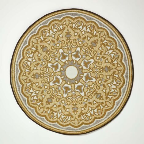 HOMESCAPES Luxury Round Outdoor Rug Waterproof, Yellow Rae, 180 cm