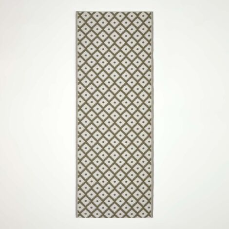 HOMESCAPES Luxury Outdoor Rug Runner, Green May Geometric, 75 x 200 cm