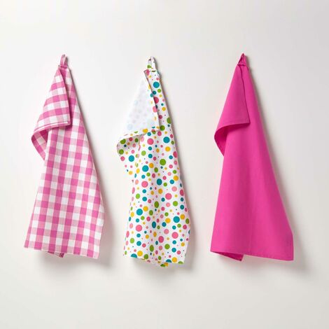 HOMESCAPES Multi Colour Polka Dot Cotton Tea Towels Set Of Three (1/5)