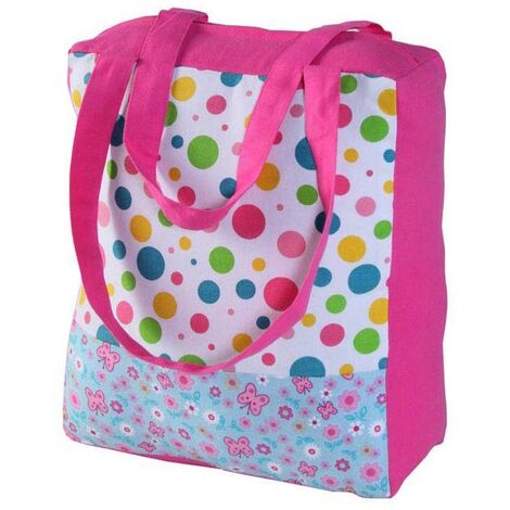 HOMESCAPES Cotton Multi Dots & Butterflies Design Shopping Bag, 27 x 32 x 11 cm (1/3)