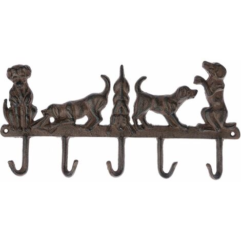 HOMESCAPES Brown Cast Iron Wall Mounted Hooks with
