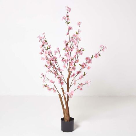 HOMESCAPES Artificial Blossom Tree with Pink Silk Flowers 130 cm (4’2”) (1/5)