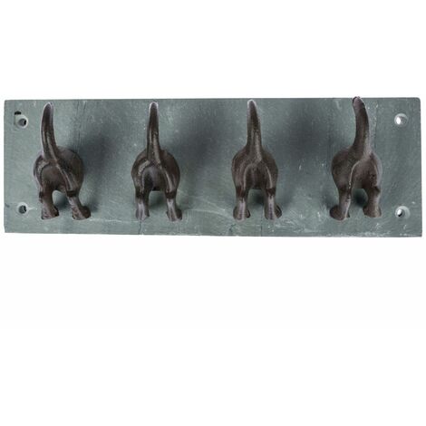 HOMESCAPES Modern Dog Tail Coat Hooks Cast Iron and Slate Wall Mounted  Design