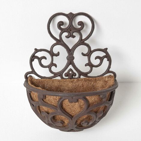 HOMESCAPES Cast Iron Hayrack Wall Mounted Hanging Basket (1/4)