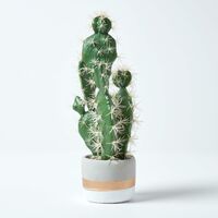 HOMESCAPES Prickly Pear Artificial Cactus in Contemporary Stone Pot, 40 cm Tall - Green