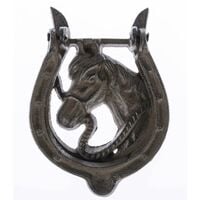 HOMESCAPES Brown Horse and Horseshoe Cast Iron Door Knocker - Brown - Brown