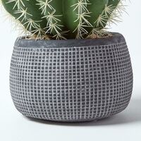 HOMESCAPES Golden Barrel Artificial Cactus in Textured Stone Grey Pot, 38 cm Tall - Green
